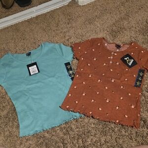 art class Teal and Rust Floral T-Shirt Set